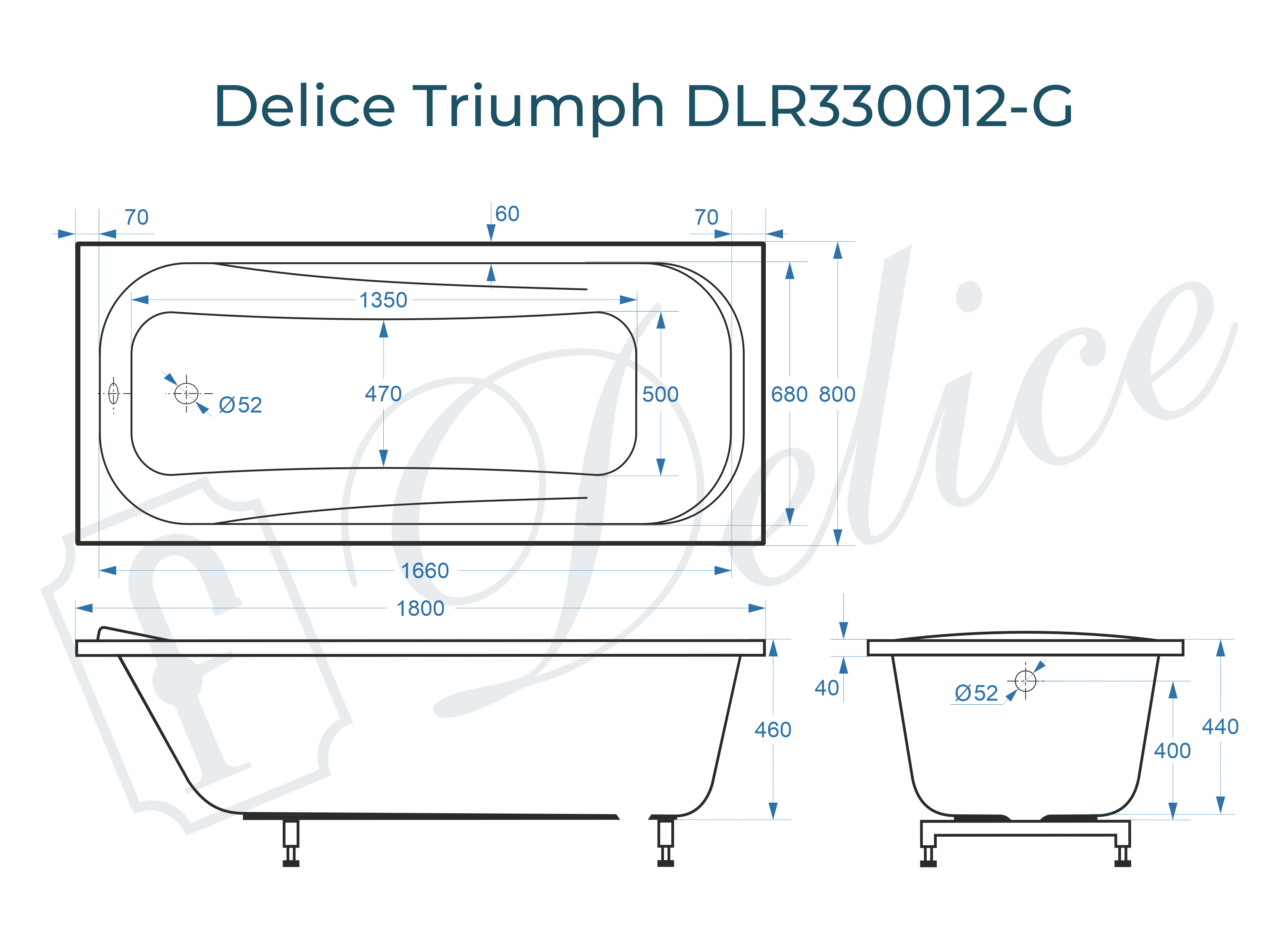 Ванна из литьевого мрамора Delice Triumph 180х80 глянцевая DLR330012-G