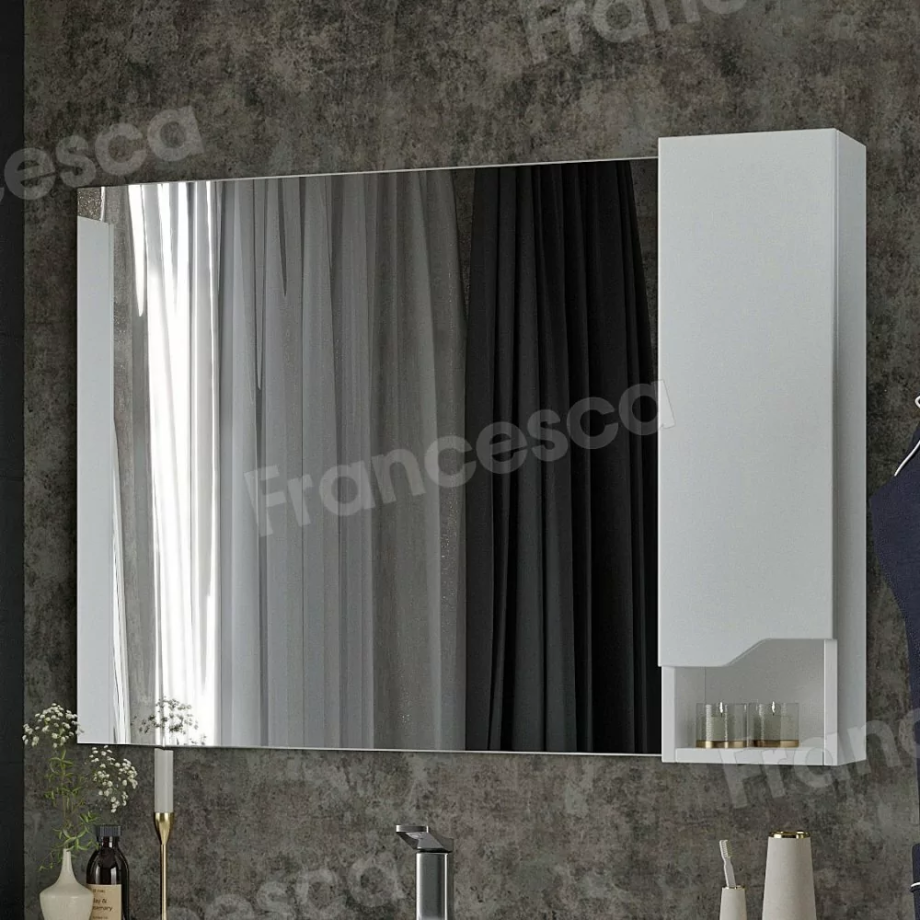 Зеркало с шкафчиком Венеция Неаполь 100 R белый глянец