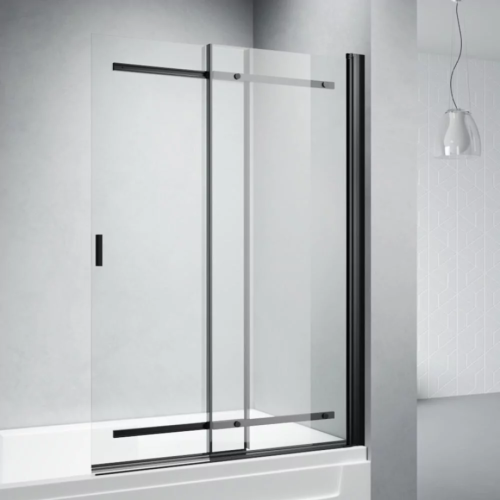 Шторка на ванну Veconi Palau PL-88B, 1000x1400, черный, стекло прозрачное