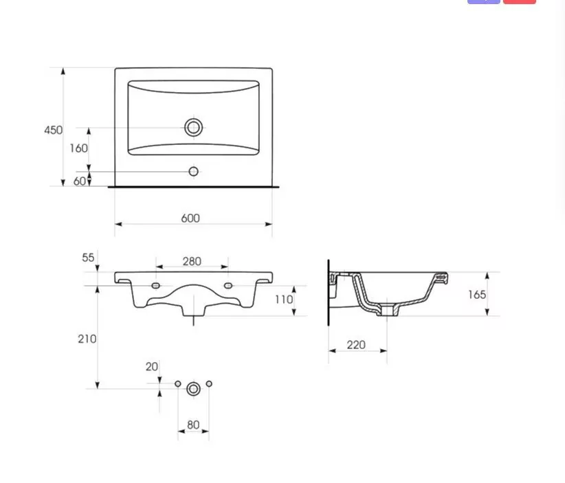 Тумба с раковиной Sanflor Норд 60 напольная, белый, черный муар