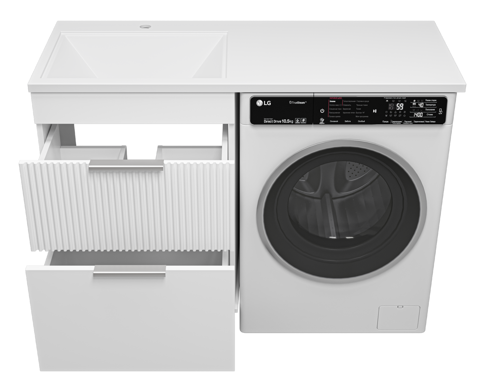 Тумба с раковиной Brevita Enfida 60 под стиральную машину, с раковиной Эстет Даллас 120 L, белый