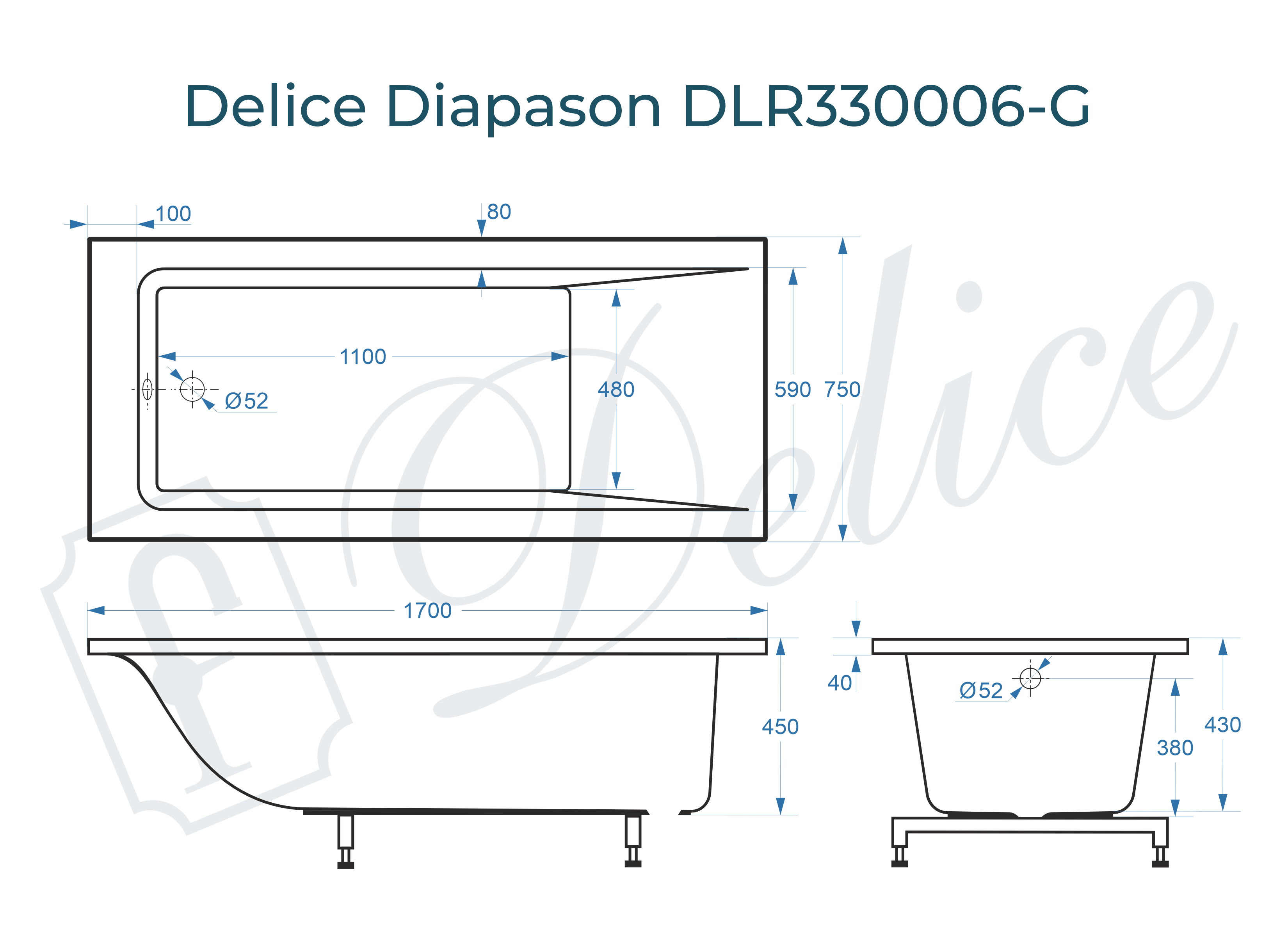 Ванна из литьевого мрамора Delice Diapason 170х75 глянцевая DLR330006-G