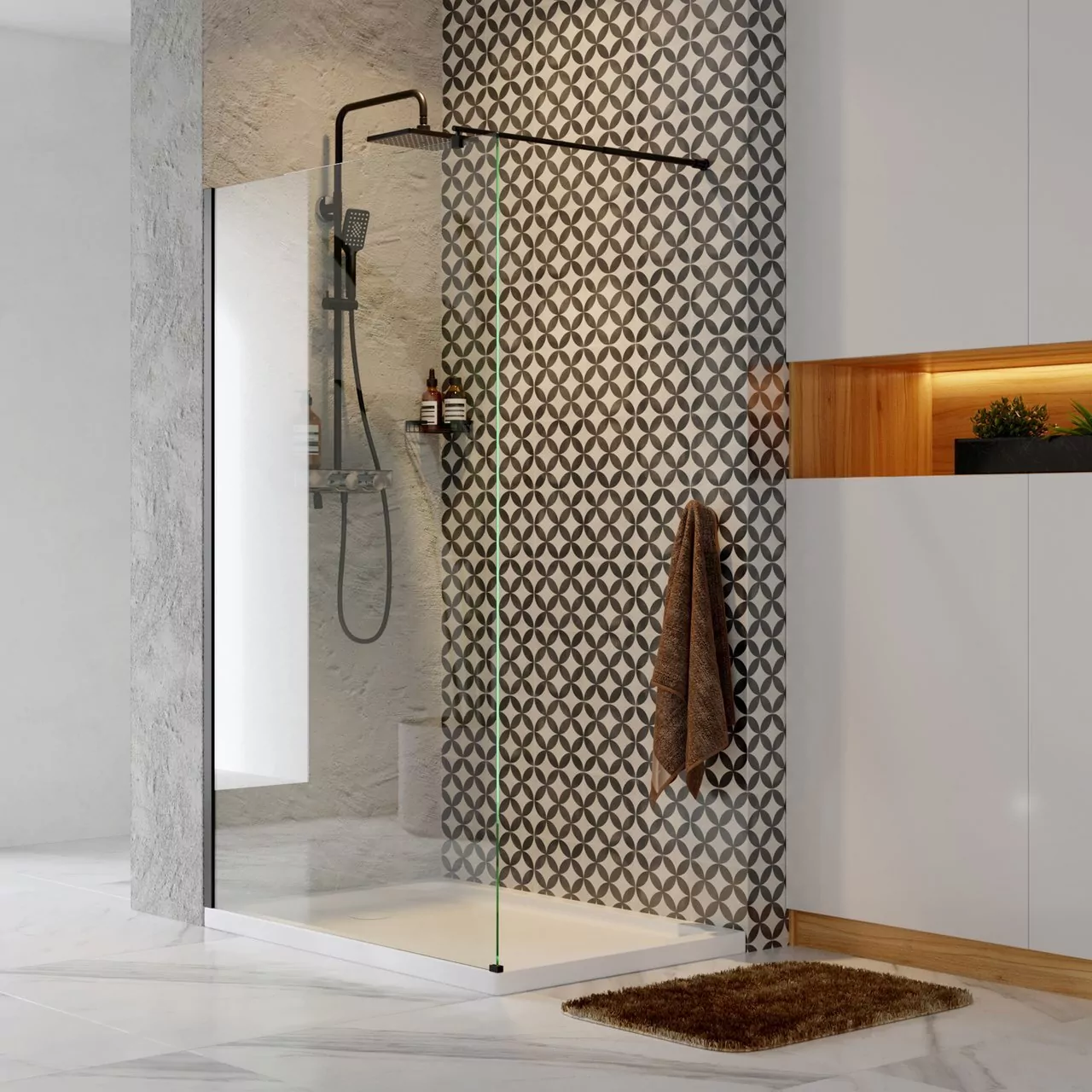 Душевая перегородка Wasserkraft Abens 20W39 прозрачное стекло, профиль черный