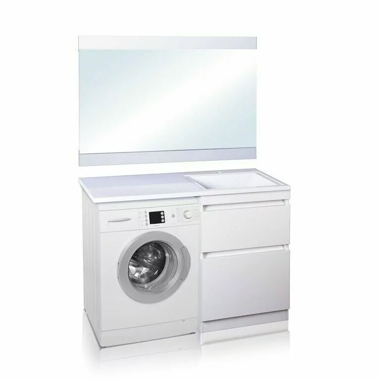 Тумба напольная Style Line Даллас 110 Люкс Plus Эмаль с раковиной Даллас 110 R под стиральную машину, два ящика, правая, белая