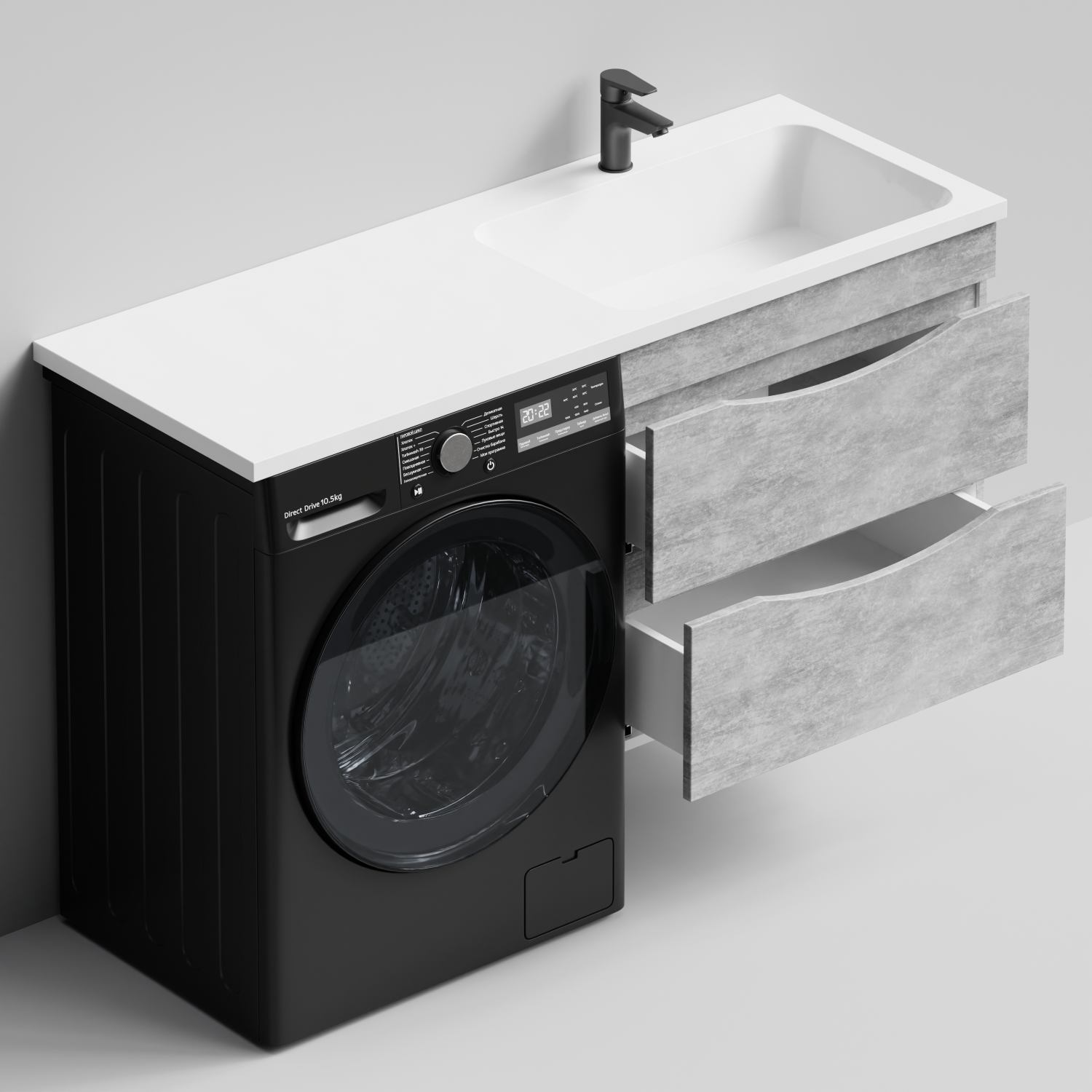 Тумба Vod-ok 68 с раковиной Смайл 130 подвесная, под стиральную машину, правая, Горный камень