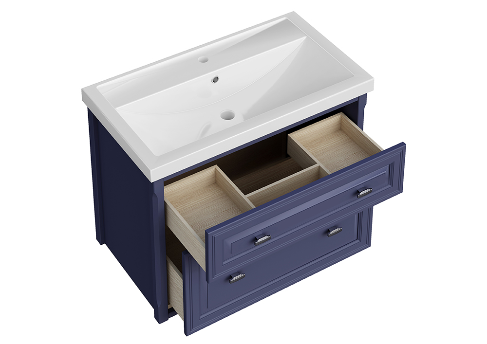 Мебель для ванной ASB Woodline Кастелло 80 комплект, подвесной, синий, хром
