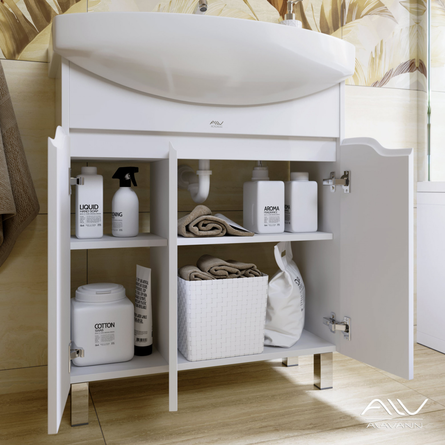 Мебель для ванной Alavann Crystal 75 комплект, напольный, белый от магазина Vanna-Vanna.ru!