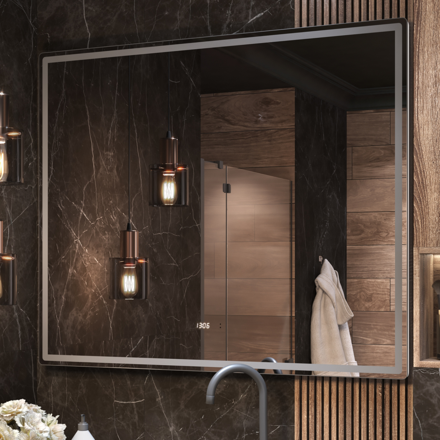 Зеркало Vigo Roberta Luxe 120 свет, сенсор, часы, антизапотевание