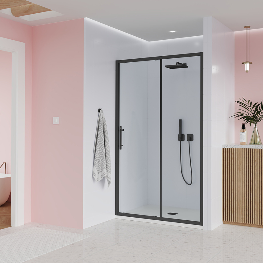 Душевая дверь Veconi Evo 100 B, 1500x1950, черный матовый, стекло прозрачное