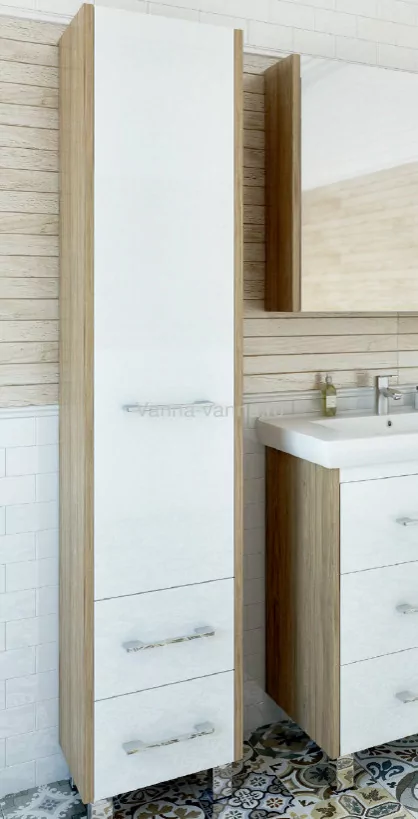 Пенал Sanflor Ларго 40 L напольный, белый/вяз швейцарский