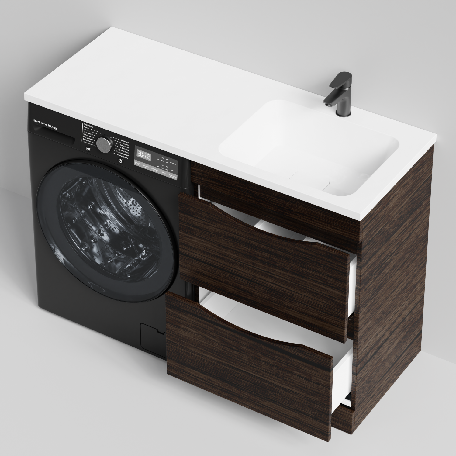 Тумба Vod-ok 58 с раковиной Смайл 120 напольная, под стиральную машину, правая, Палисандр