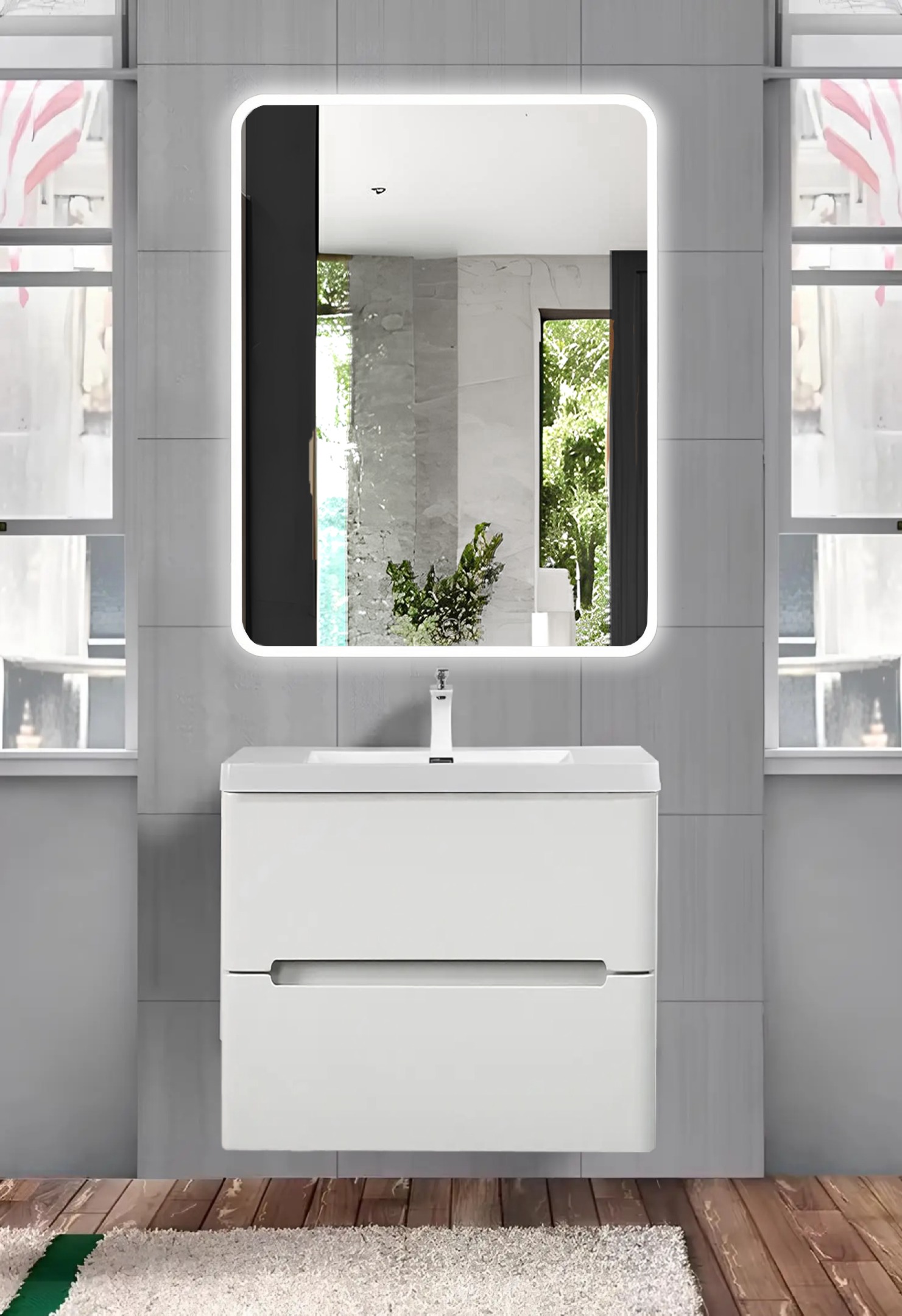 Тумба с раковиной Parly River 60 подвесная, лилейно белый