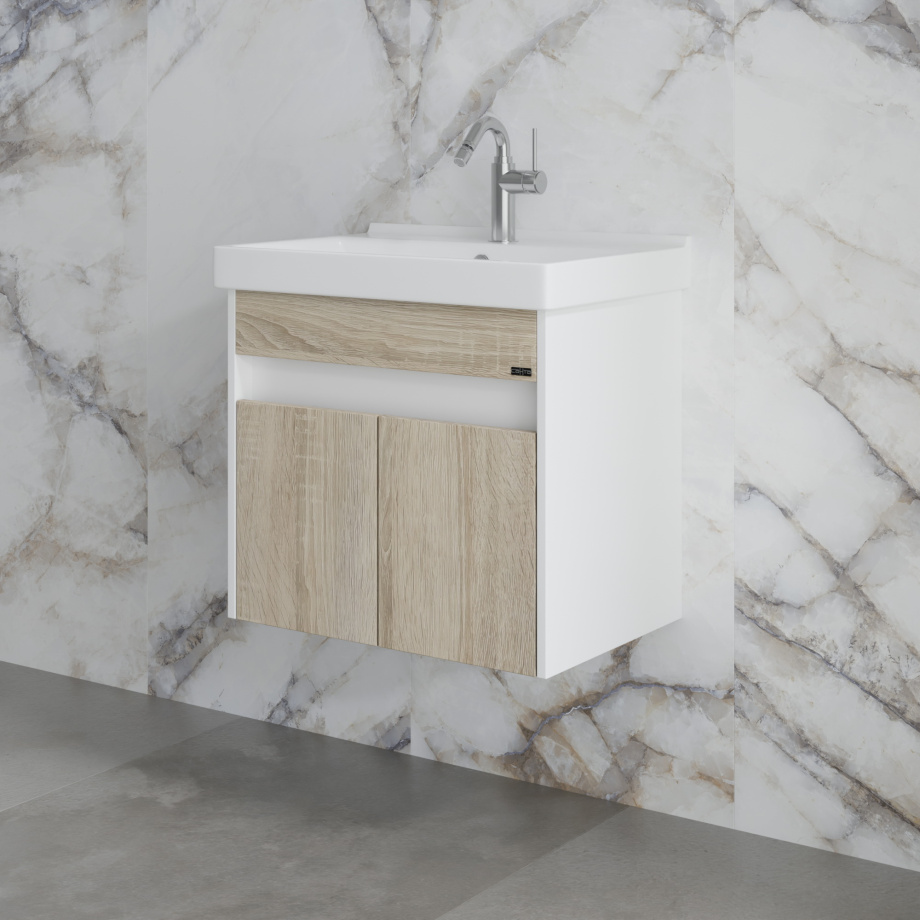 Тумба подвесная Санта Мира 60 с раковиной Fest 60, янтарный, белый