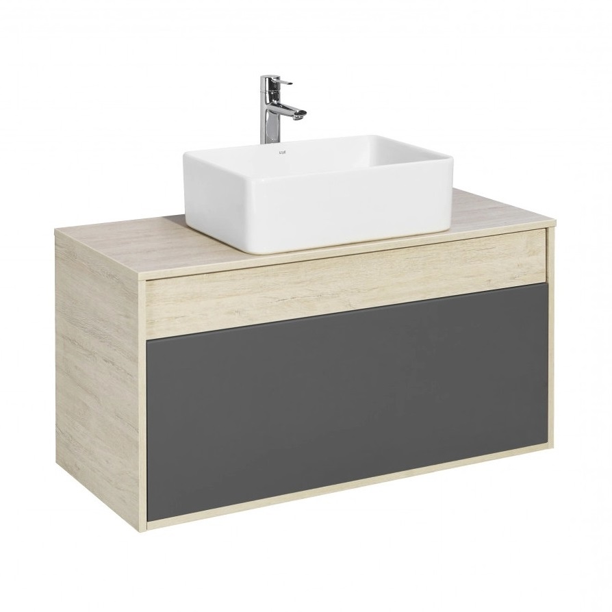 Тумба подвесная Aquaton Лофт Урбан 100 с раковиной MILA 35х50, серый графит, дуб орегон