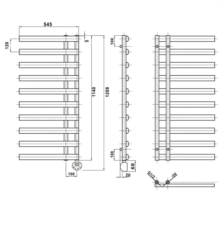 Полотенцесушитель электрический Domoterm Гамма П10 500х1140 ER правый, белый матовый