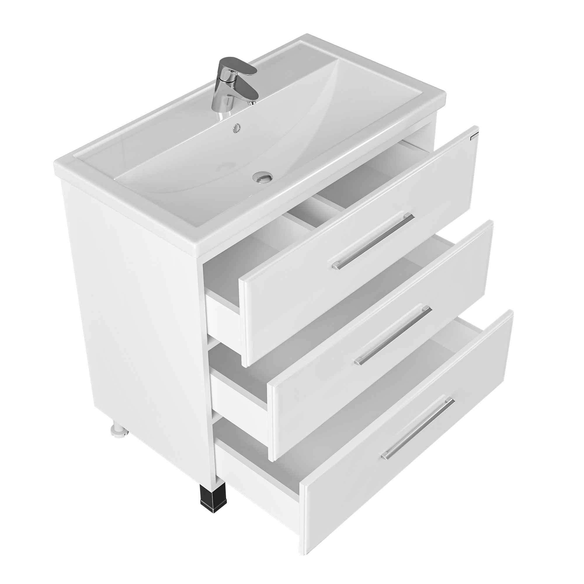 Тумба напольная Санта Омега 80 с раковиной Фостер 80, 3 ящика, белая