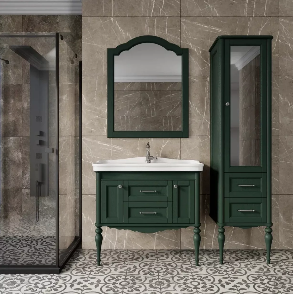 Пенал напольный ValenHouse Эстетика 50 R зеленый, хром