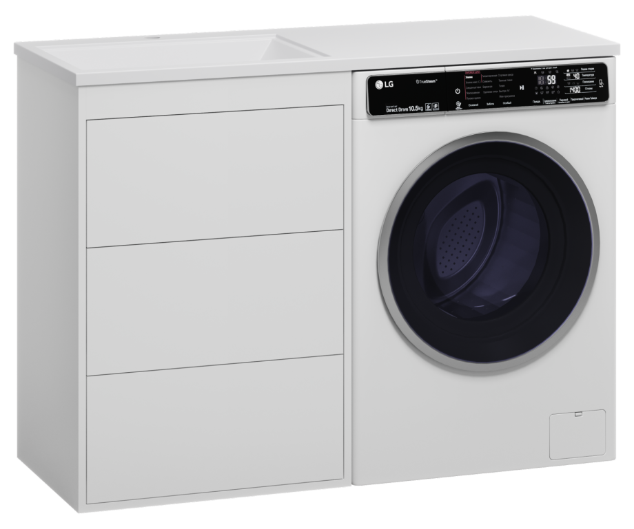 Тумба с раковиной Brevita Grafit 60 под стиральную машину, с раковиной Эстет Даллас 120 L, белый