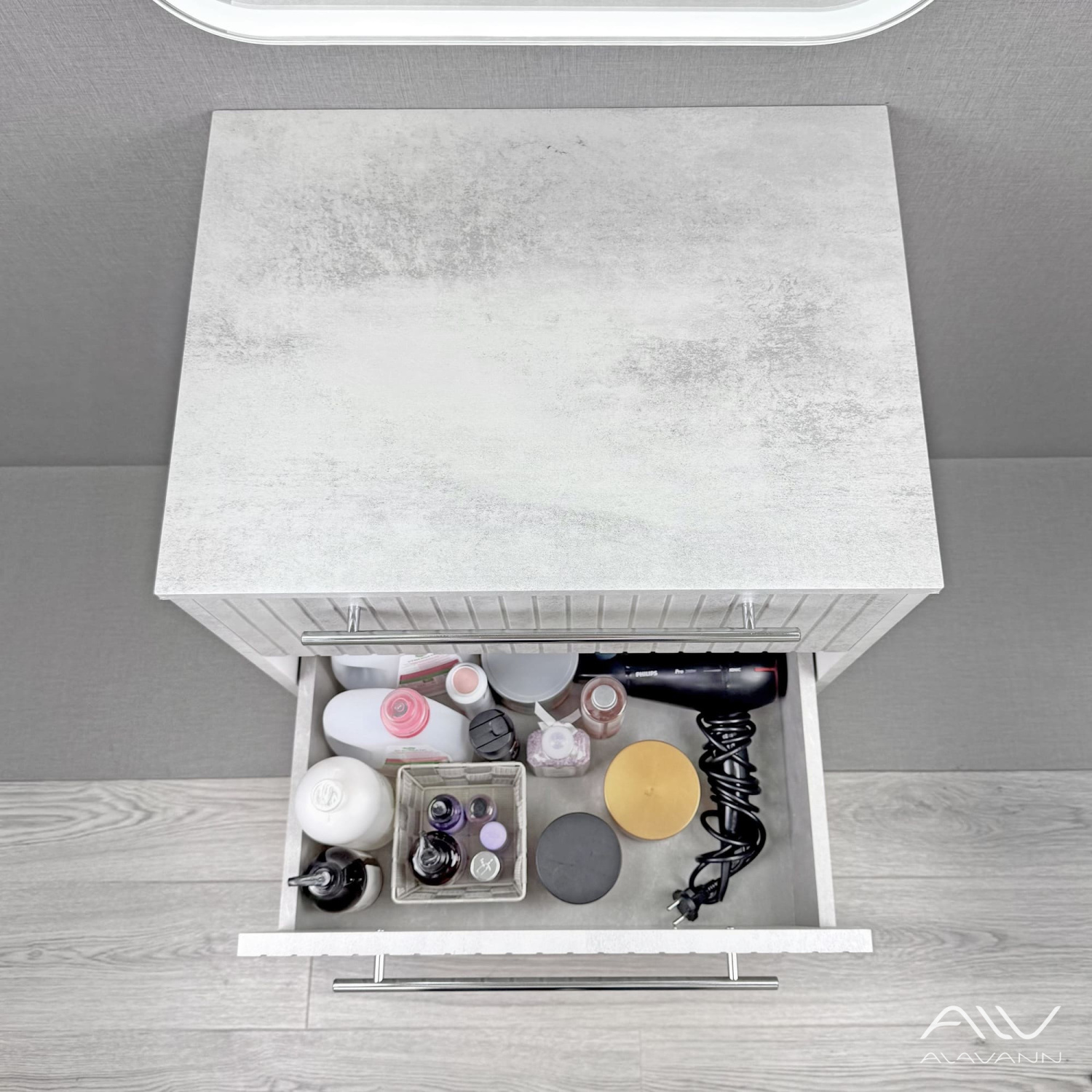 Тумба подвесная Alavann Emma 60 под накладную раковину, серый бетон