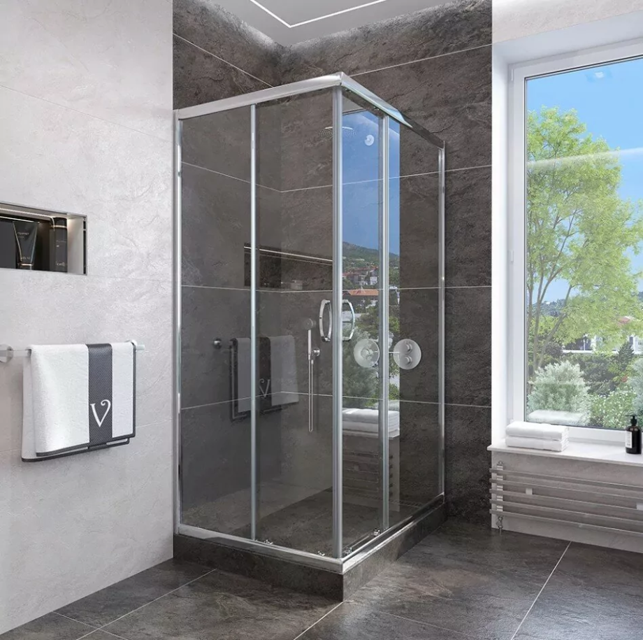 Душевой уголок Veconi RV113-80-01-C4 80х80 квадратный, без поддона, прозрачное стекло, хром