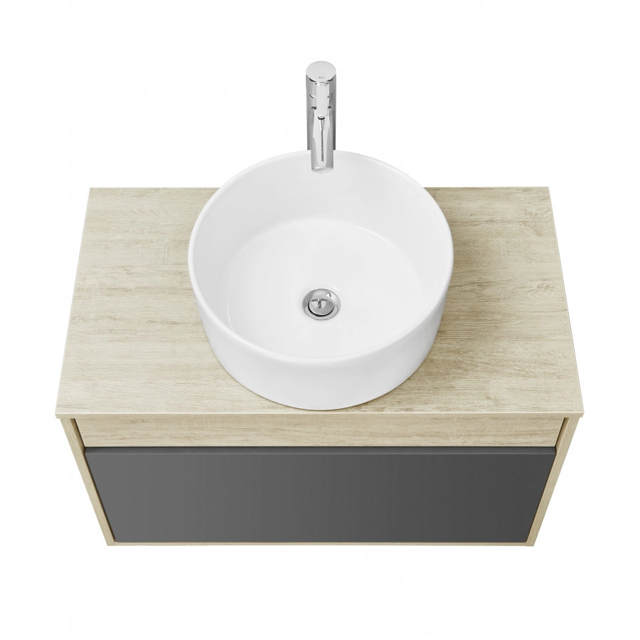 Тумба подвесная Aquaton Лофт Урбан 80 с раковиной MILA 40х40, серый графит, дуб орегон