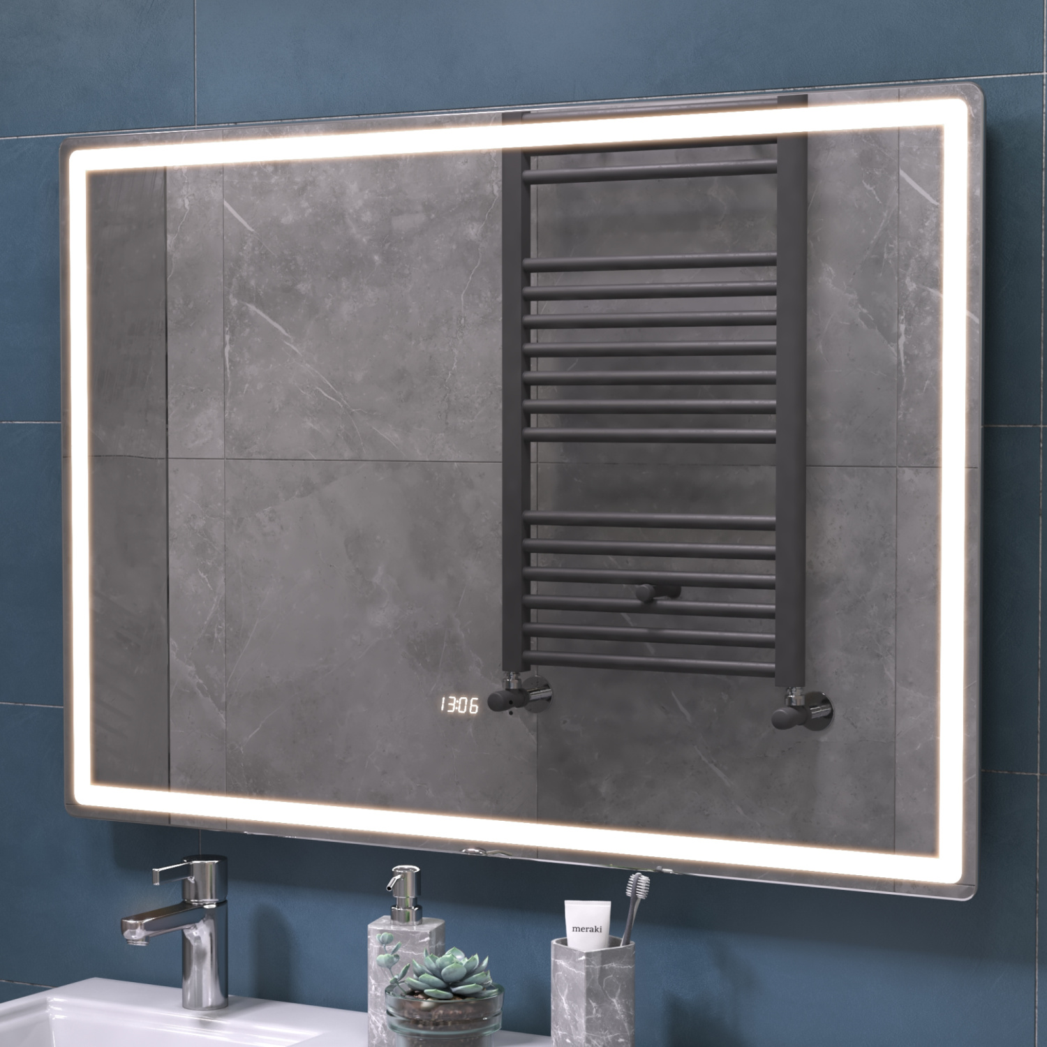 Зеркало Vigo Geometry Luxe 1000 свет, сенсор, часы, антизапотевание