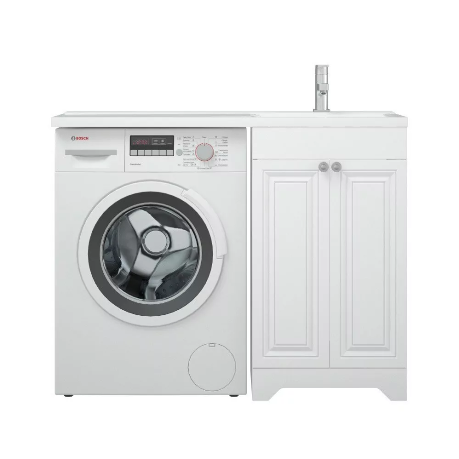 Тумба напольная Corozo Леон 50 с раковиной Мадлен 110, правая, под стиральную машину, белая