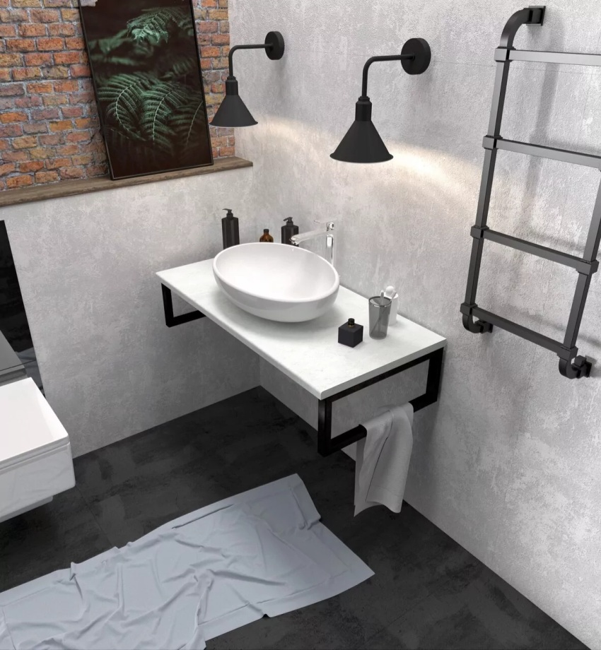 Столешница под накладную раковину 1Marka Grunge loft 90 на кронштейнах, бетон светлый