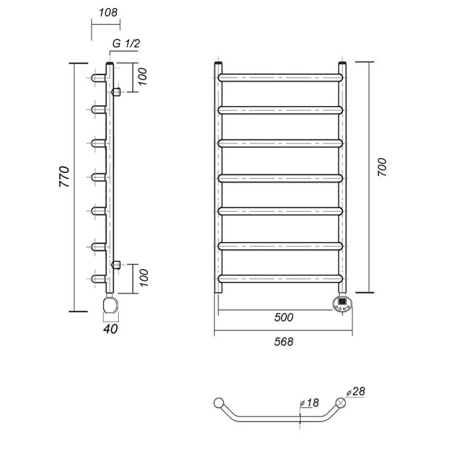 Полотенцесушитель электрический Domoterm Лаура П7 500x700 АБР ER, античная бронза