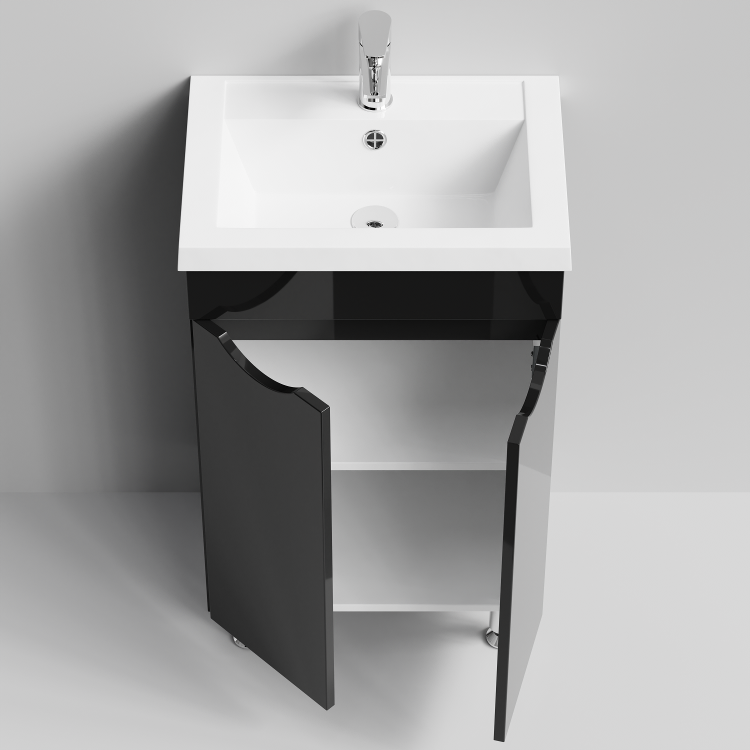 Тумба с раковиной Vod-ok Смайл 50 напольная, черный глянец