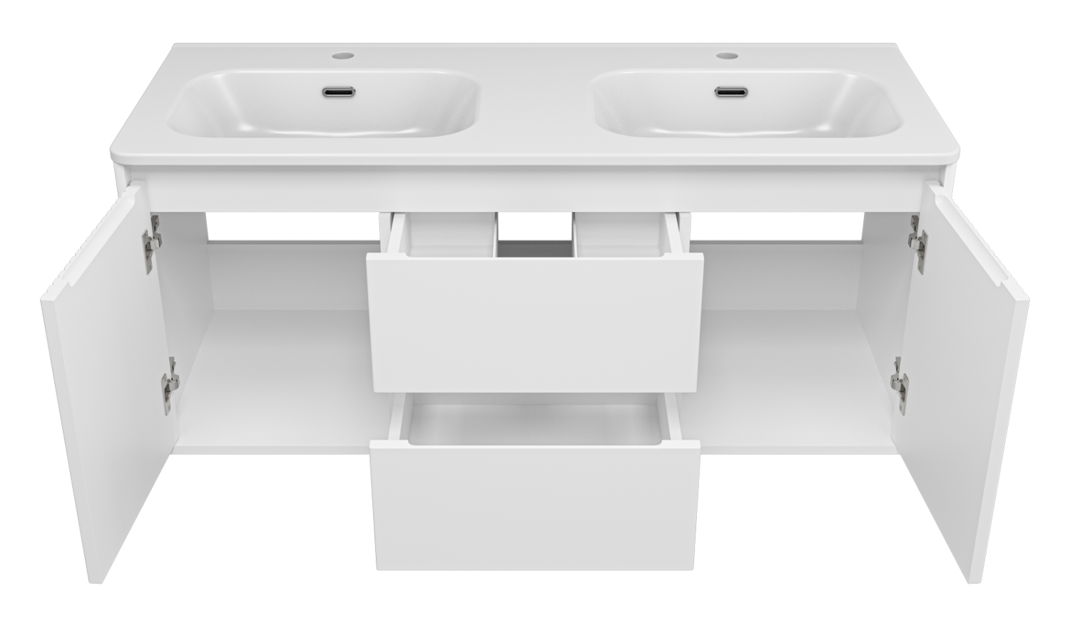 Тумба с раковиной Brevita Wine 120 подвесная (белая) с раковиной Brevita Onda 120 с двумя чашами