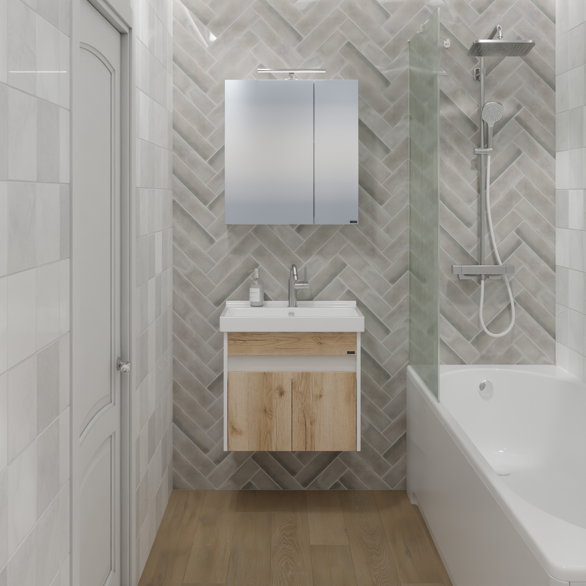 Тумба подвесная Санта Мира 60 с раковиной Fest 60, австрийский дуб, белый