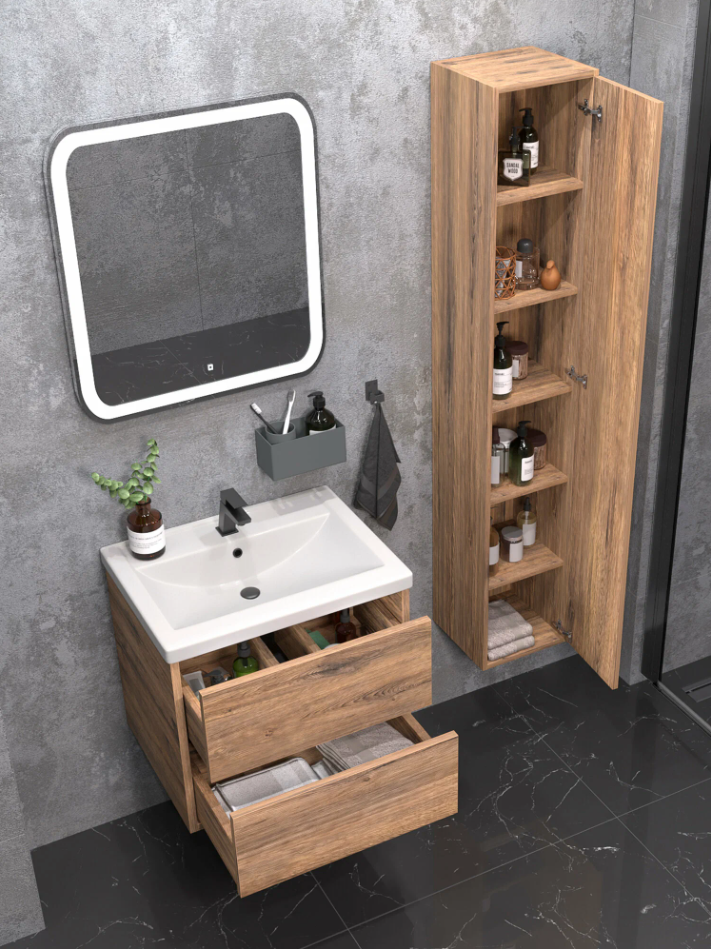 Тумба подвесная SanStar Siva 60 с раковиной Фест 60 Дуб веллингтон табак