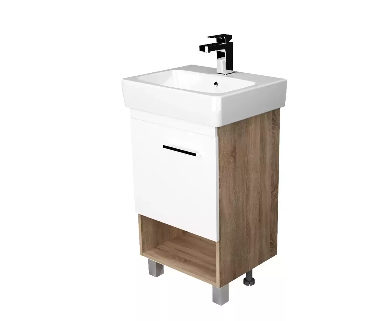 Тумба напольная 1Marka Tera 50Н с раковиной Нео 50, 1 дверь, белый/дуб сонома