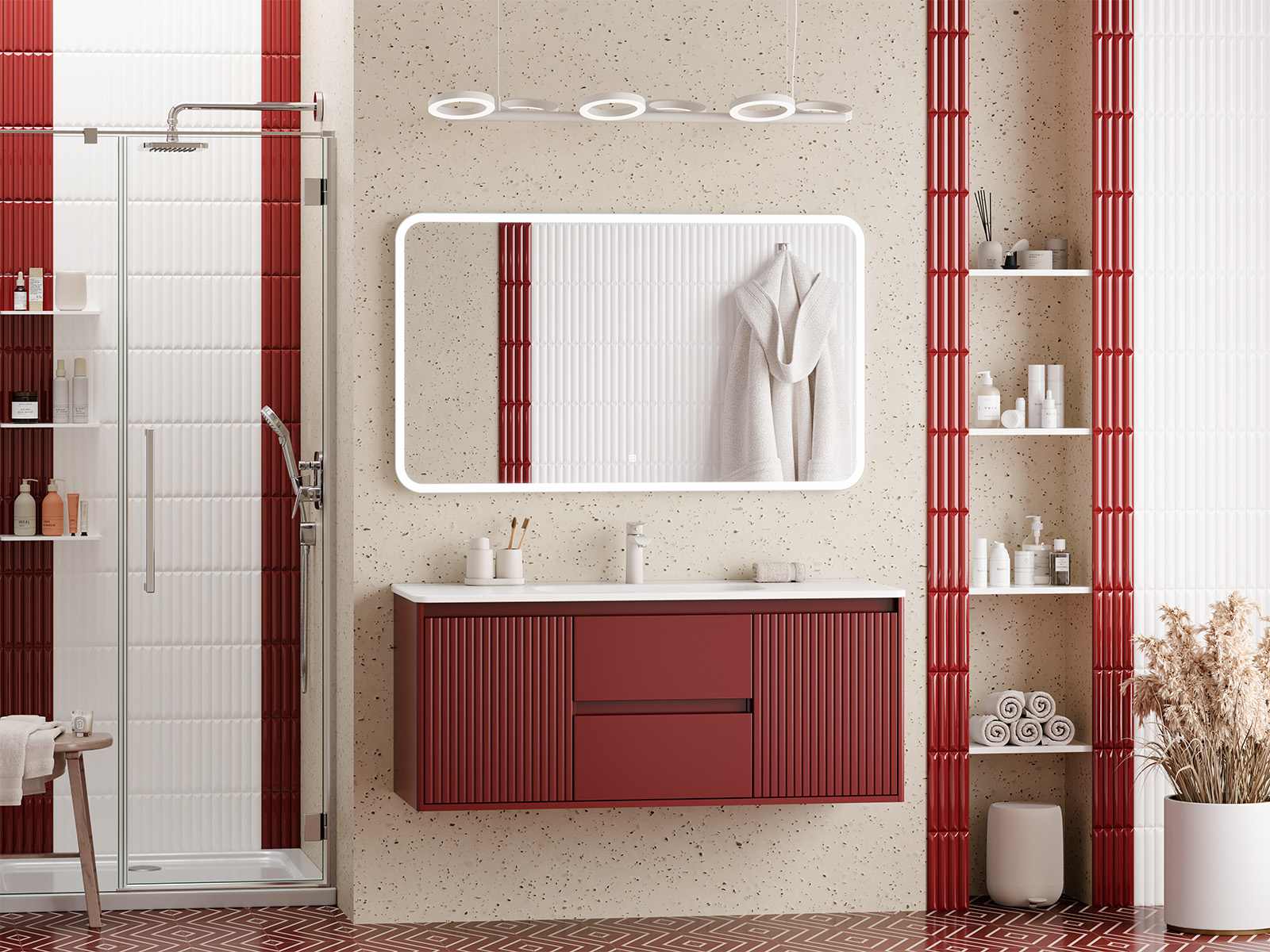 Тумба с раковиной Brevita Wine 120 подвесная (бордовая) с раковиной Brevita Onda 120