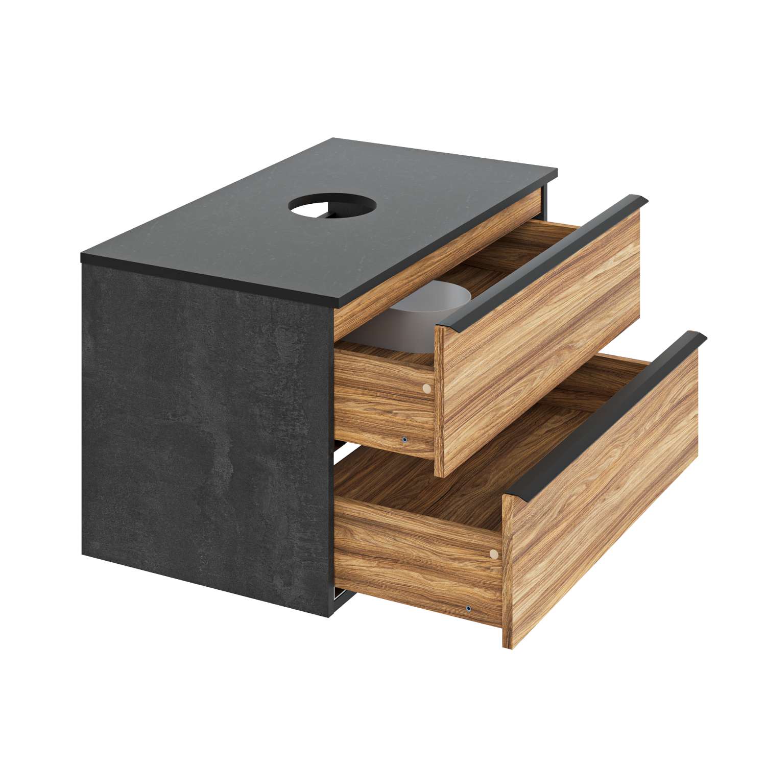 Тумба подвесная Runo Мальта 85 под накладную раковину, дуб/черный