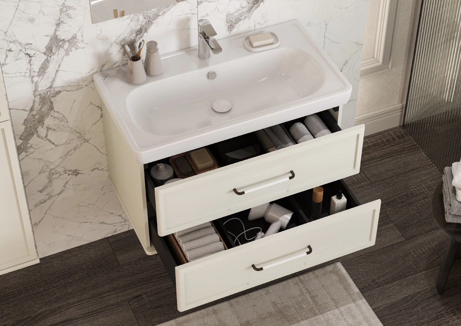 Тумба Aquaton Нео-Классика с раковиной Нео-Классика 65 подвесная, белый камень от магазина Vanna-Vanna.ru!