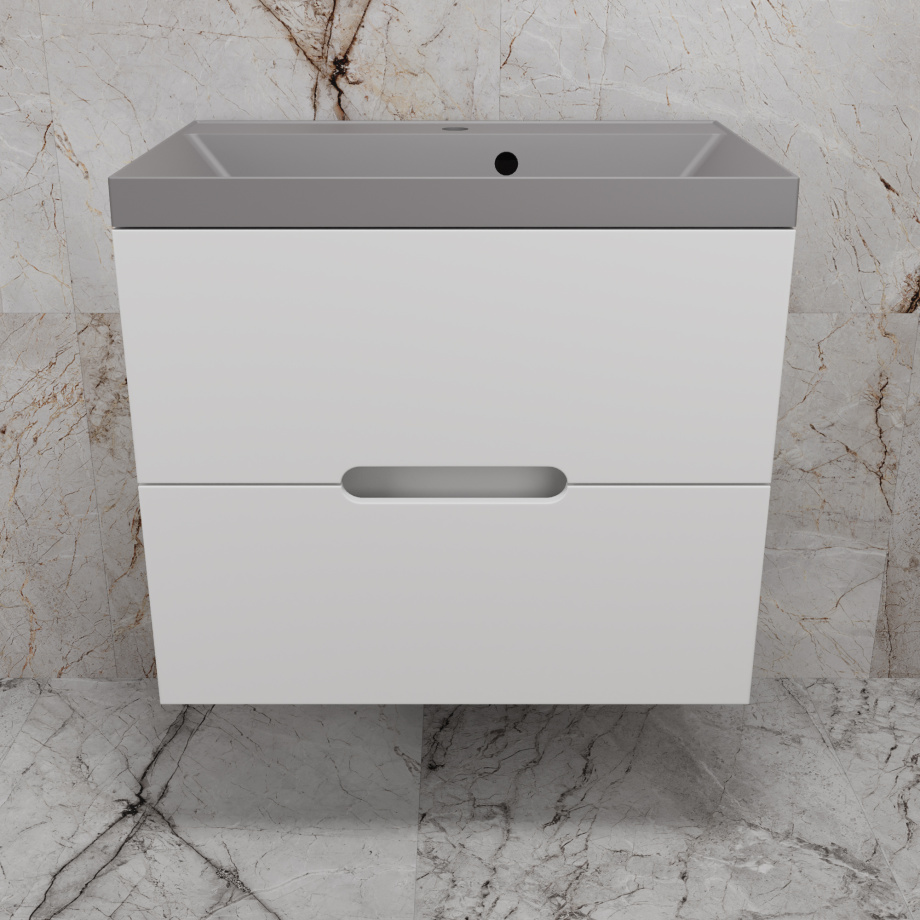 Тумба подвесная Style Line "Матис 70" с раковиной ASTI 70 серый шелк (2 ящика), Белый матовый