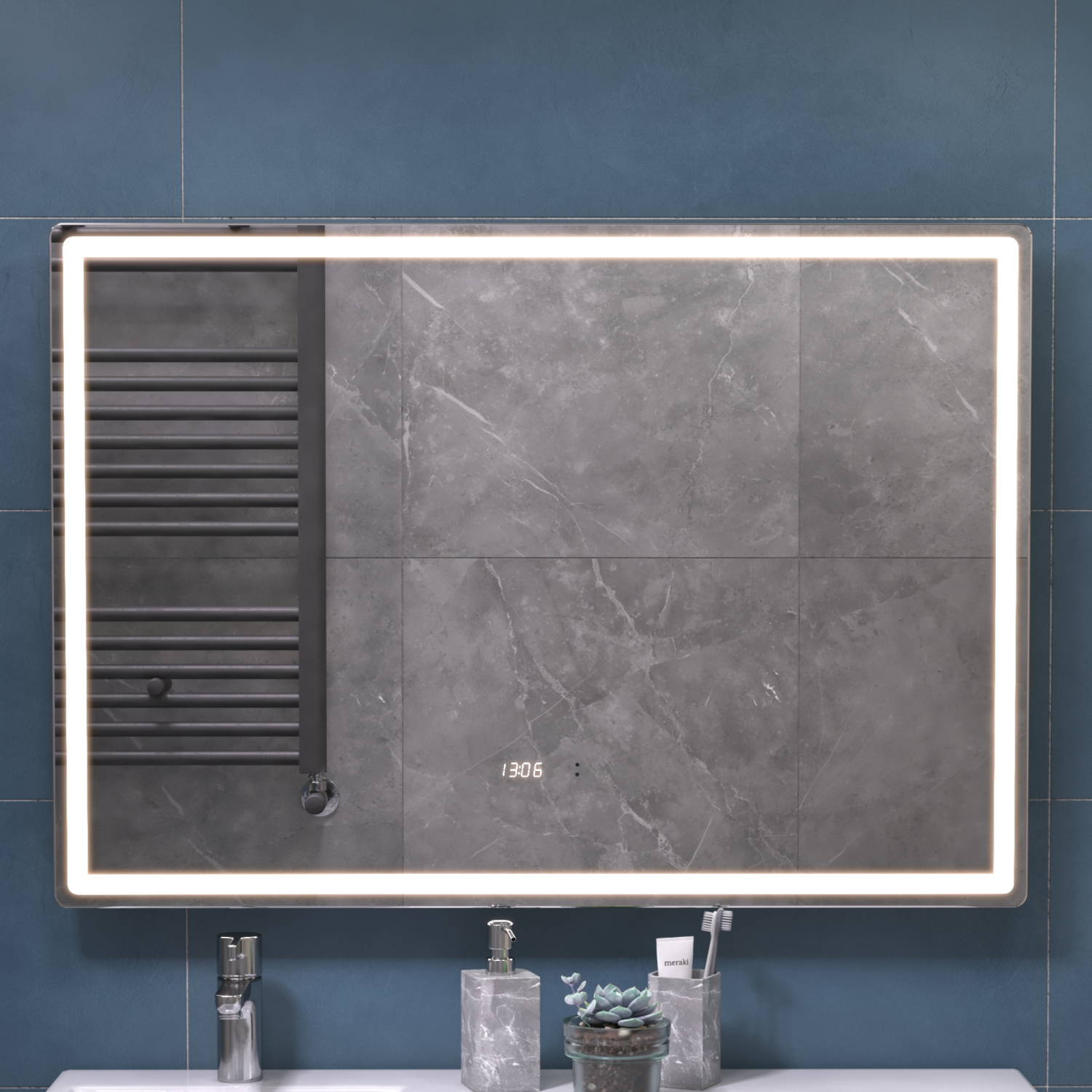 Зеркало Vigo Geometry Luxe 100 свет, сенсор, часы, антизапотевание