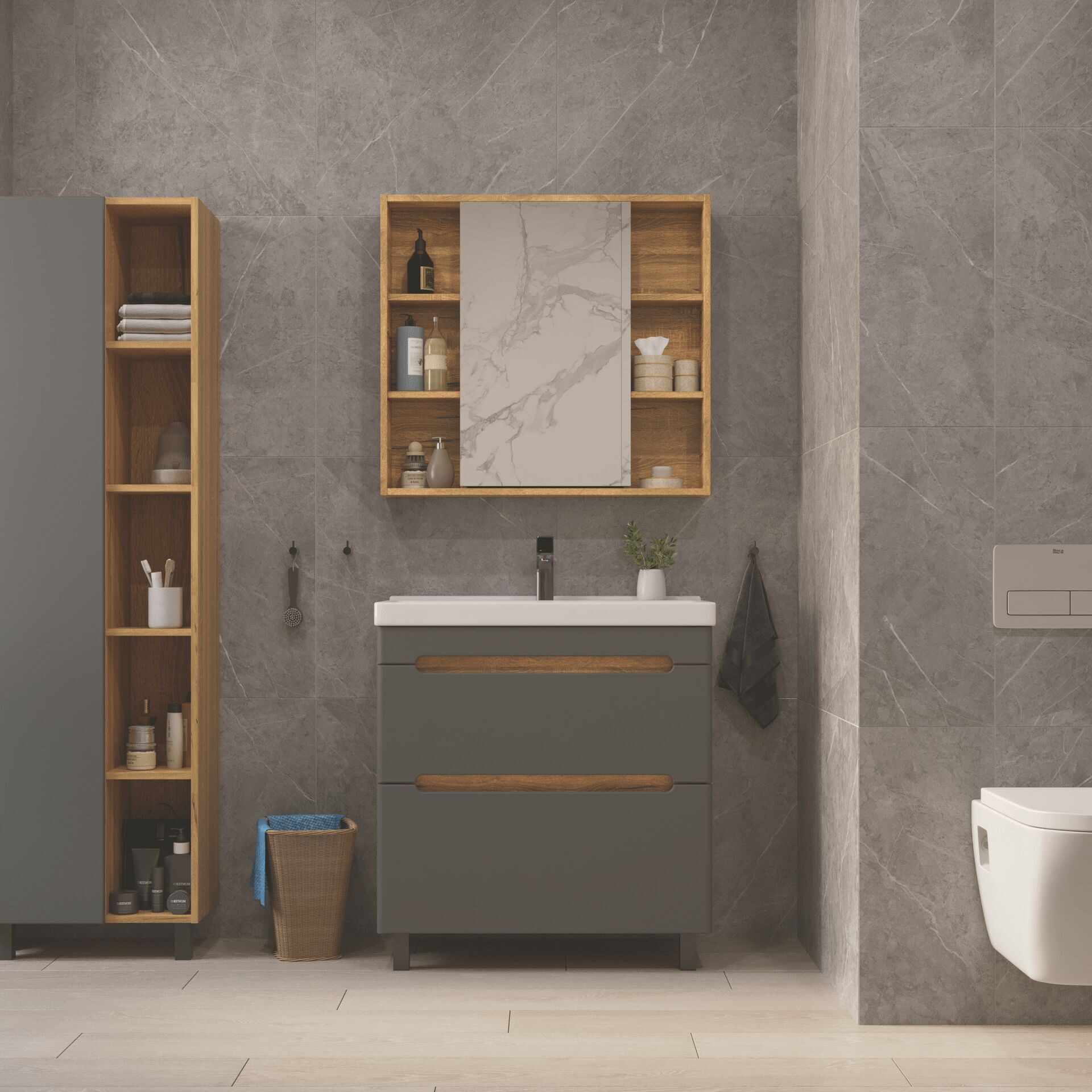 Тумба напольная SanStar Diva 80 с раковиной Фест 80 (комплект), Gold Craft