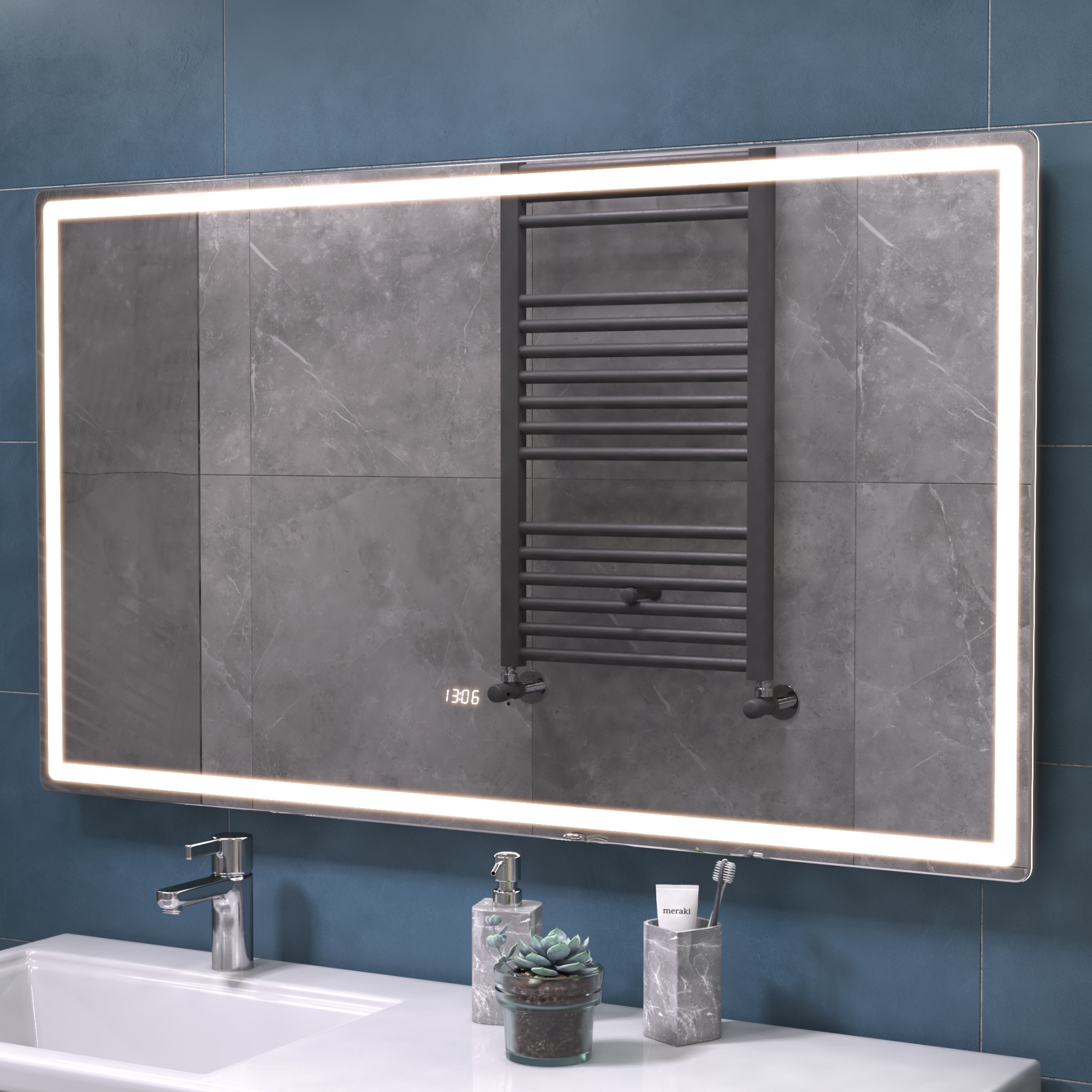 Зеркало Vigo Geometry Luxe 120 свет, сенсор, часы, антизапотевание