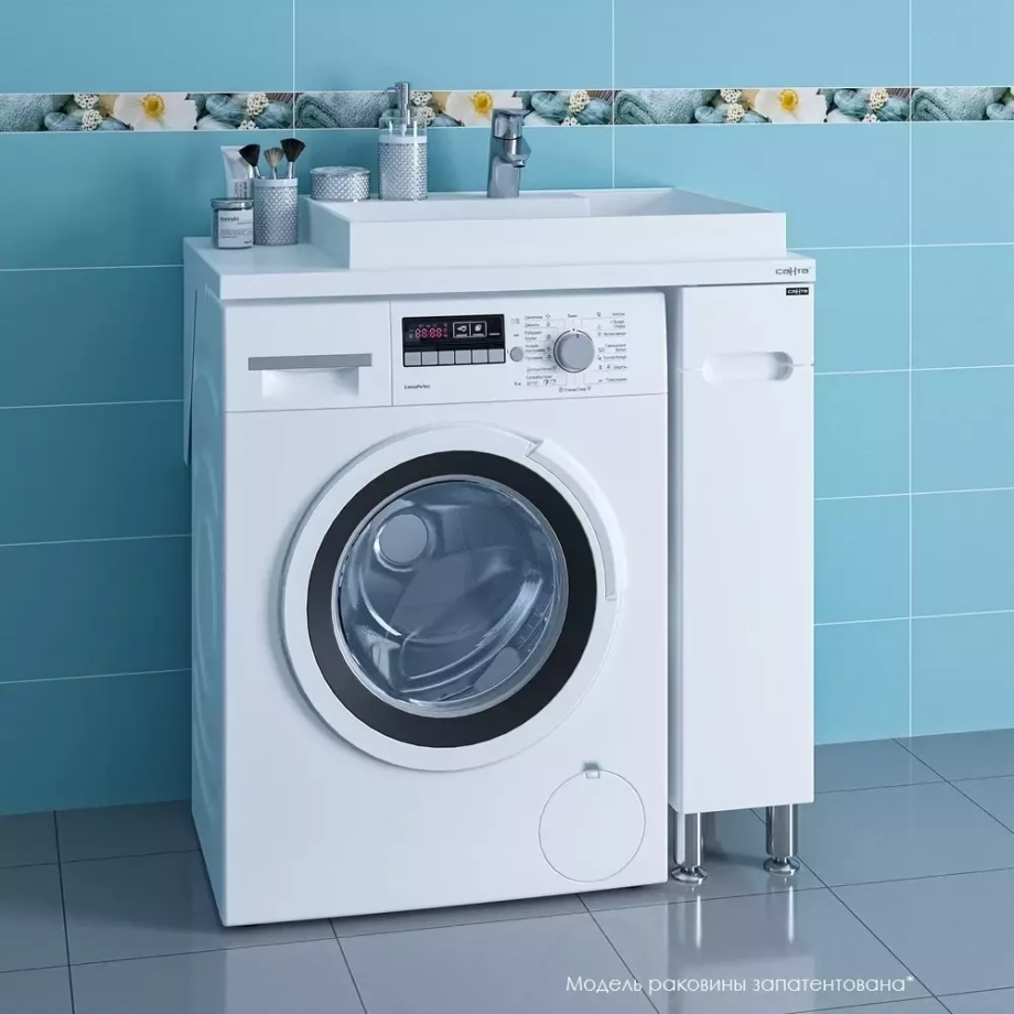 Тумба напольная Санта Лондон 19 с раковиной Юпитер 80х50 под стиральную машину правая, белая