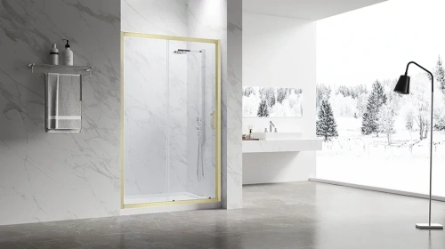 Душевая дверь Veconi Vianno VN-55G, 1300x1950, Золото брашинг, стекло прозрачное от магазина Vanna-Vanna.ru!