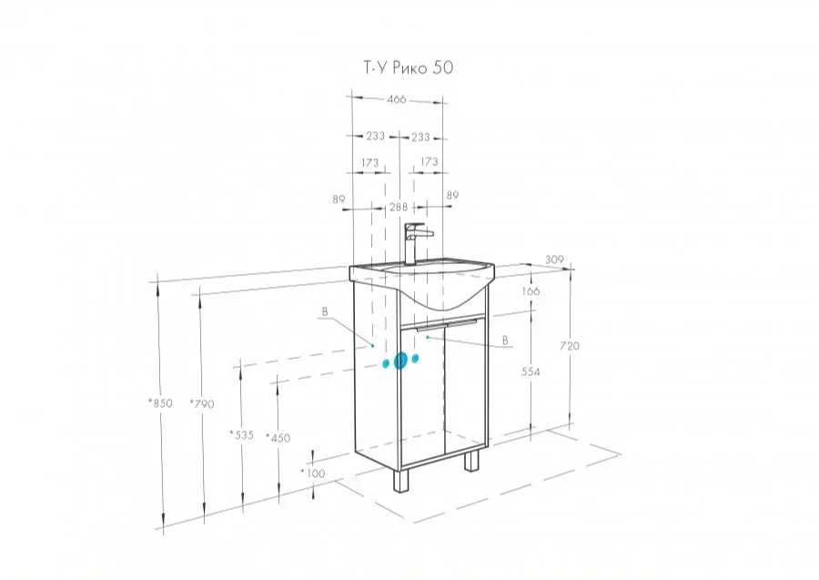 Тумба с раковиной Aquaton Рико 50 с раковиной Смайл 50 напольная, белый/ясень фабрик