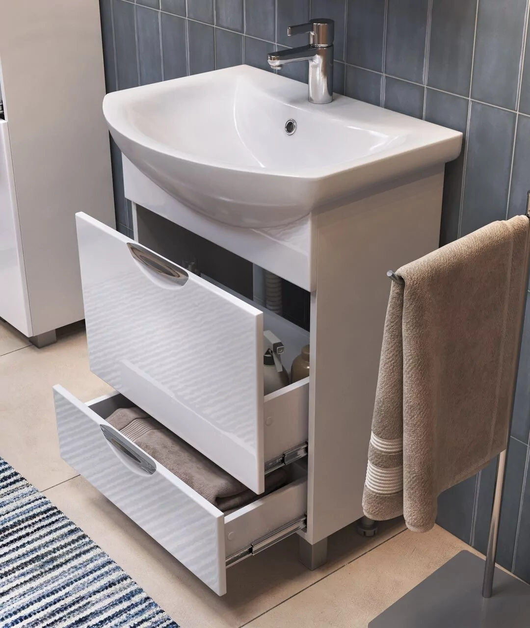 Тумба напольная Vigo Callao 60 с раковиной Балтика 60, 2 ящика, белый