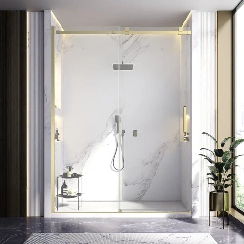 Душевая дверь Veconi Vianno VN-75G, 1700x2000, золото брашинг, стекло прозрачное от магазина Vanna-Vanna.ru!