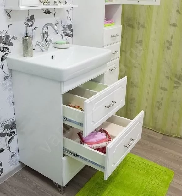 Тумба с раковиной Sanflor Ксения 80 3 ящика, напольная, белая