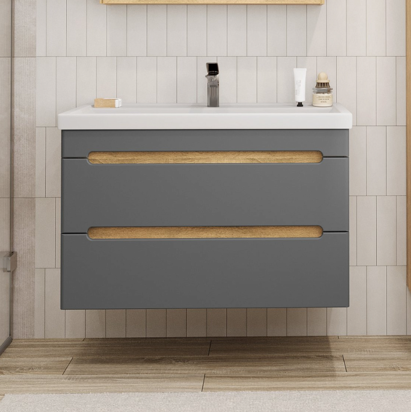 Тумба подвесная SanStar Diva 100 с раковиной Фостер 100 (комплект), Gold Craft