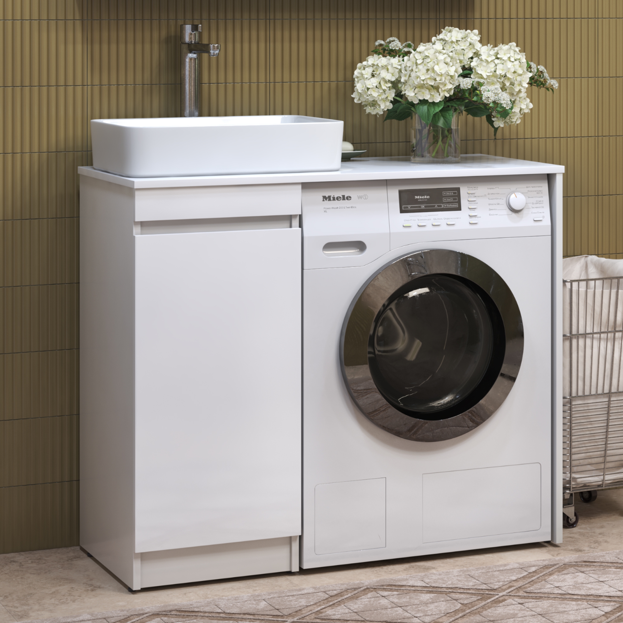 Тумба со столешницей Urban 40 и раковиной Urban, L левая, 1 дверь, под стиральную машину, белая