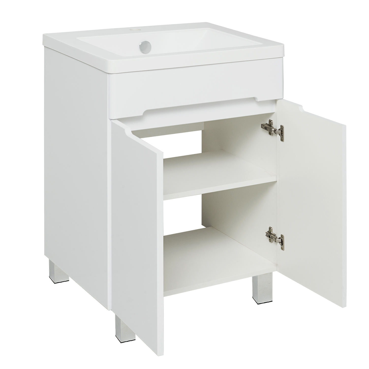 Тумба напольная Runo Парма 60 2 двери, с раковиной Omega 60, белый